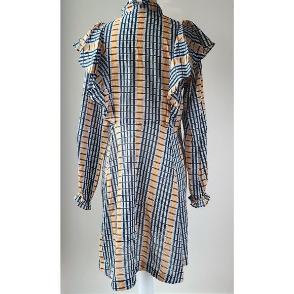 Samsoe Samsoe Martha Short Dress Organic Cotton Plaid Ruffle Long Sleeve Size XS - Picture 6 of 14
